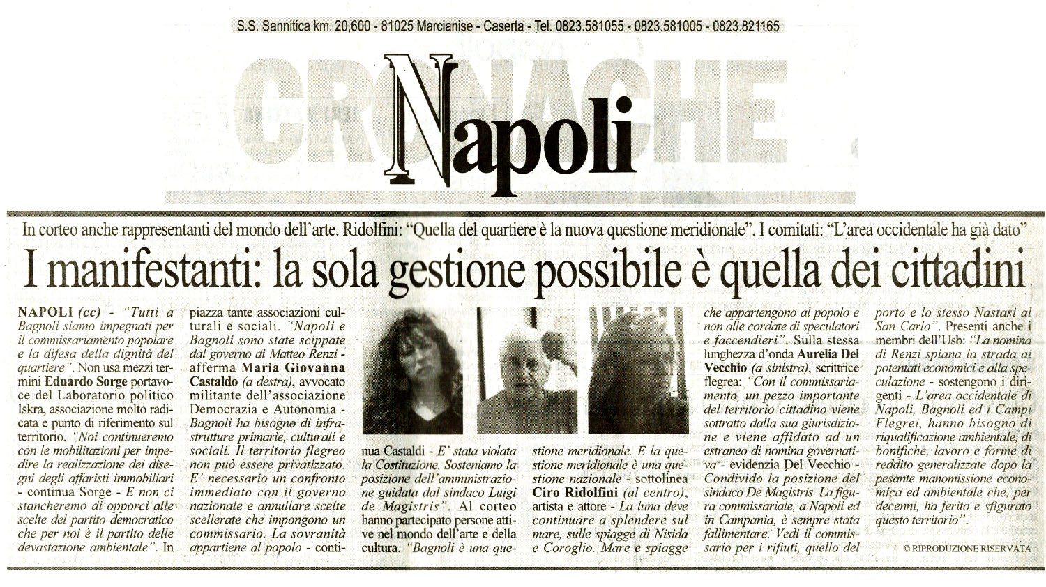 I manifestanti: la sola gestione possibile è quella dei cittadini